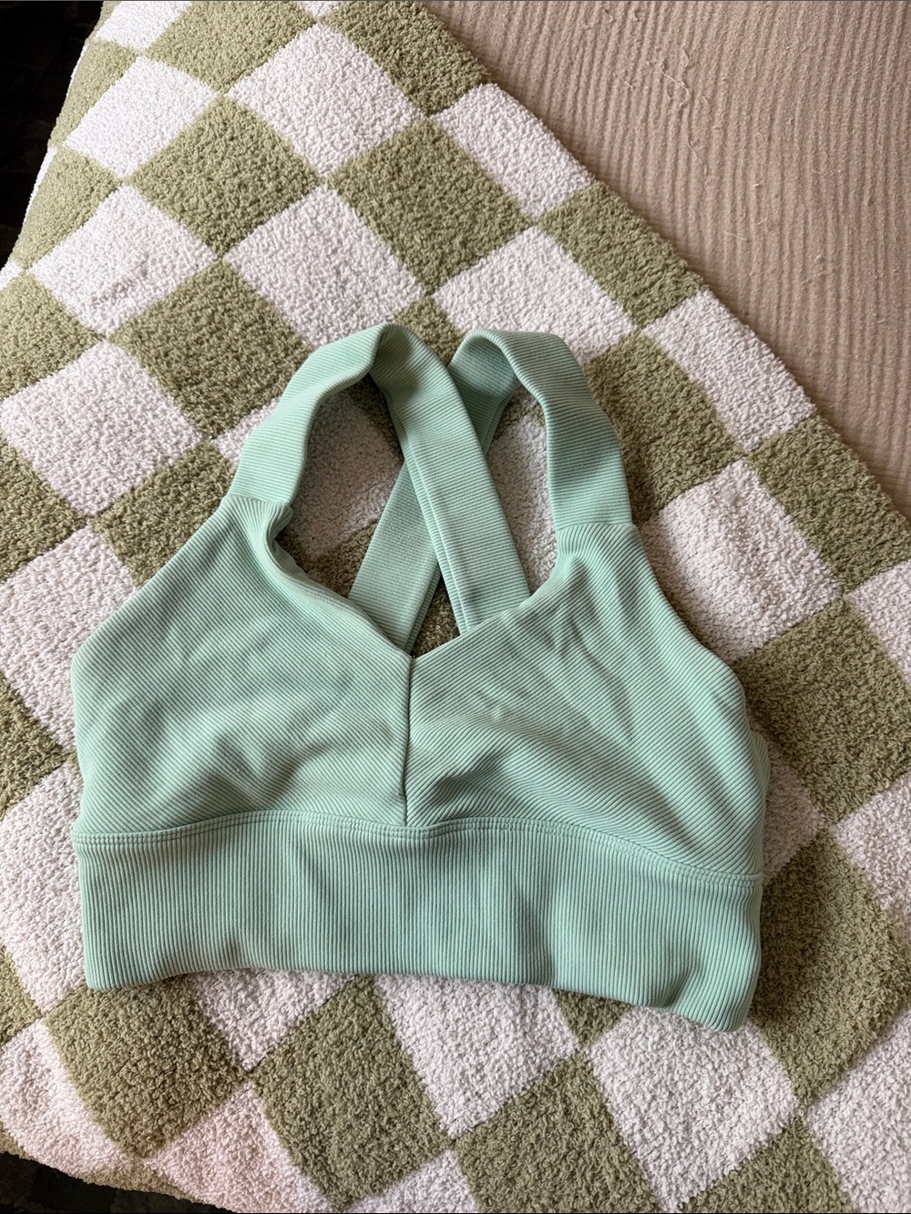 ALO Yoga Ribbed Cross-Back Bralette in Mint